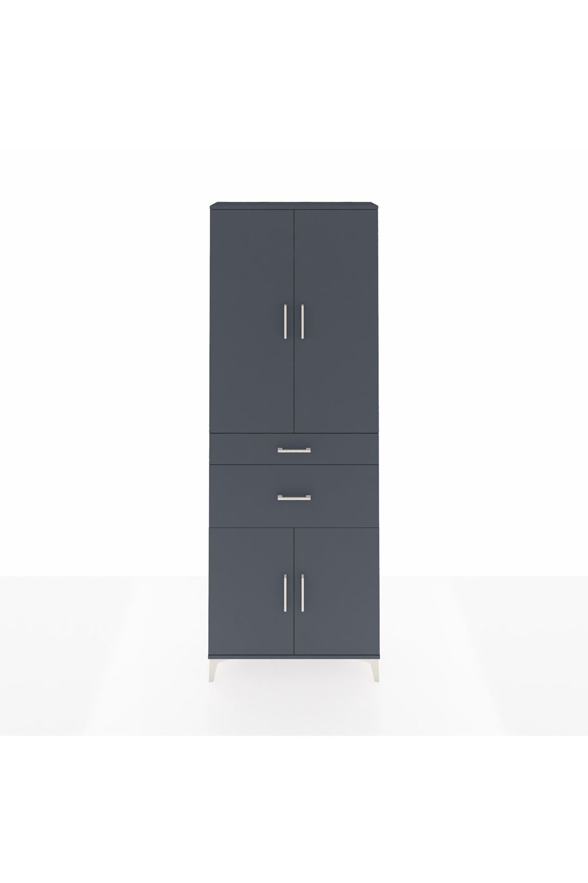 Arges Dolap 4 Raflı 2 Çekmeceli 4 Kapaklı 88x30x243 Antrasit-Antrasit