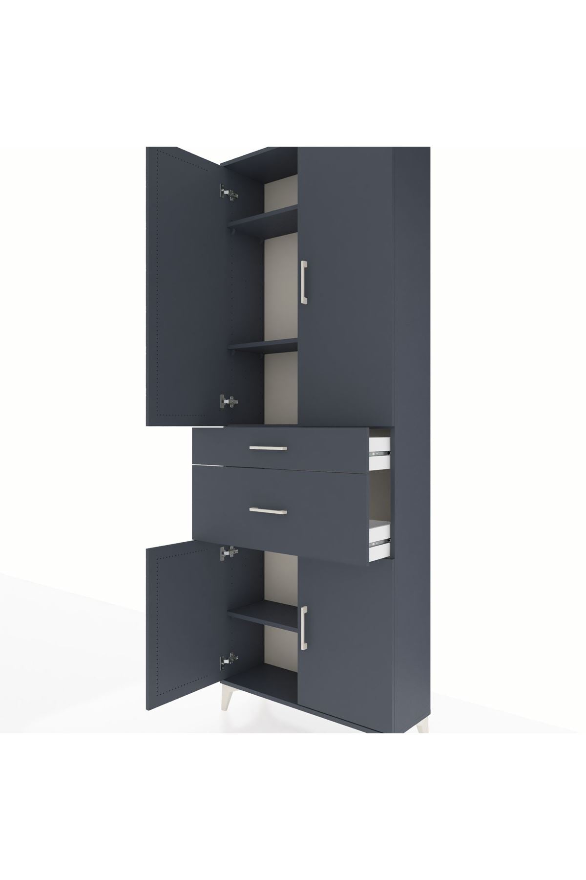 Arges Dolap 4 Raflı 2 Çekmeceli 4 Kapaklı 88x30x243 Antrasit-Antrasit