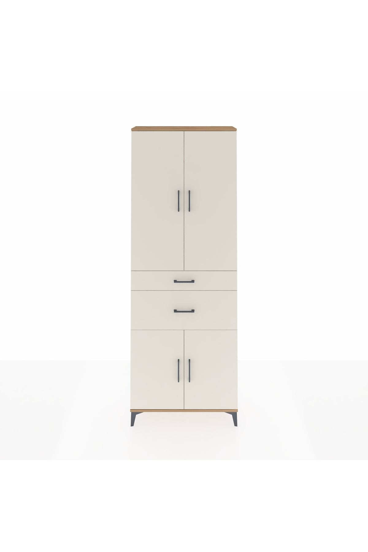 Arges Dolap 4 Raflı 2 Çekmeceli 4 Kapaklı 88x30x243 Çam-Aytaşı