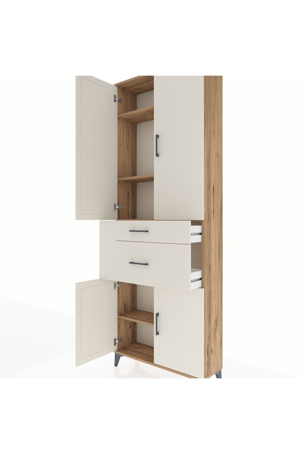 Arges Dolap 4 Raflı 2 Çekmeceli 4 Kapaklı 88x30x243 Çam-Aytaşı