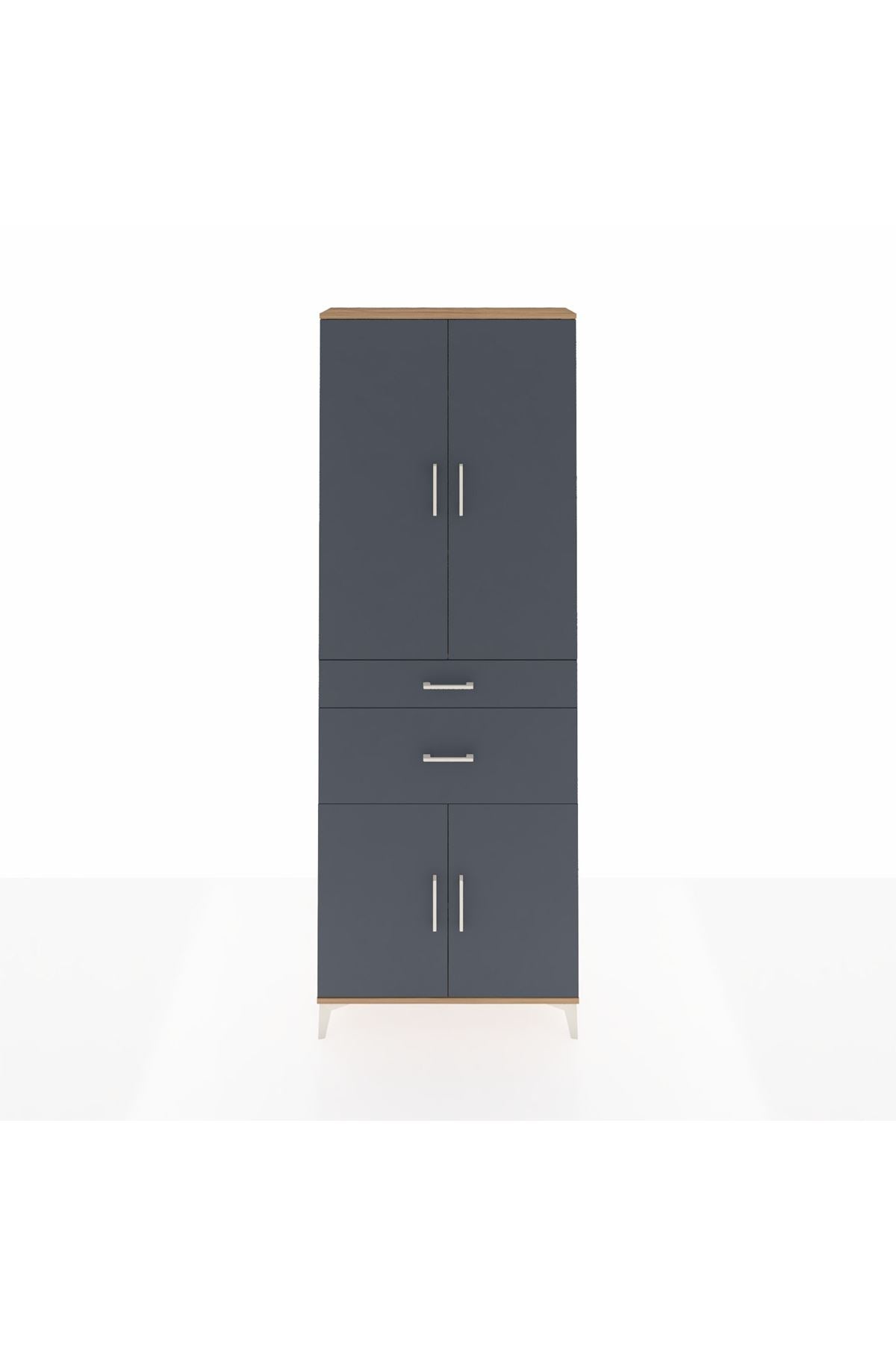Arges Dolap 4 Raflı 2 Çekmeceli 4 Kapaklı 88x30x243 Çam-Antrasit