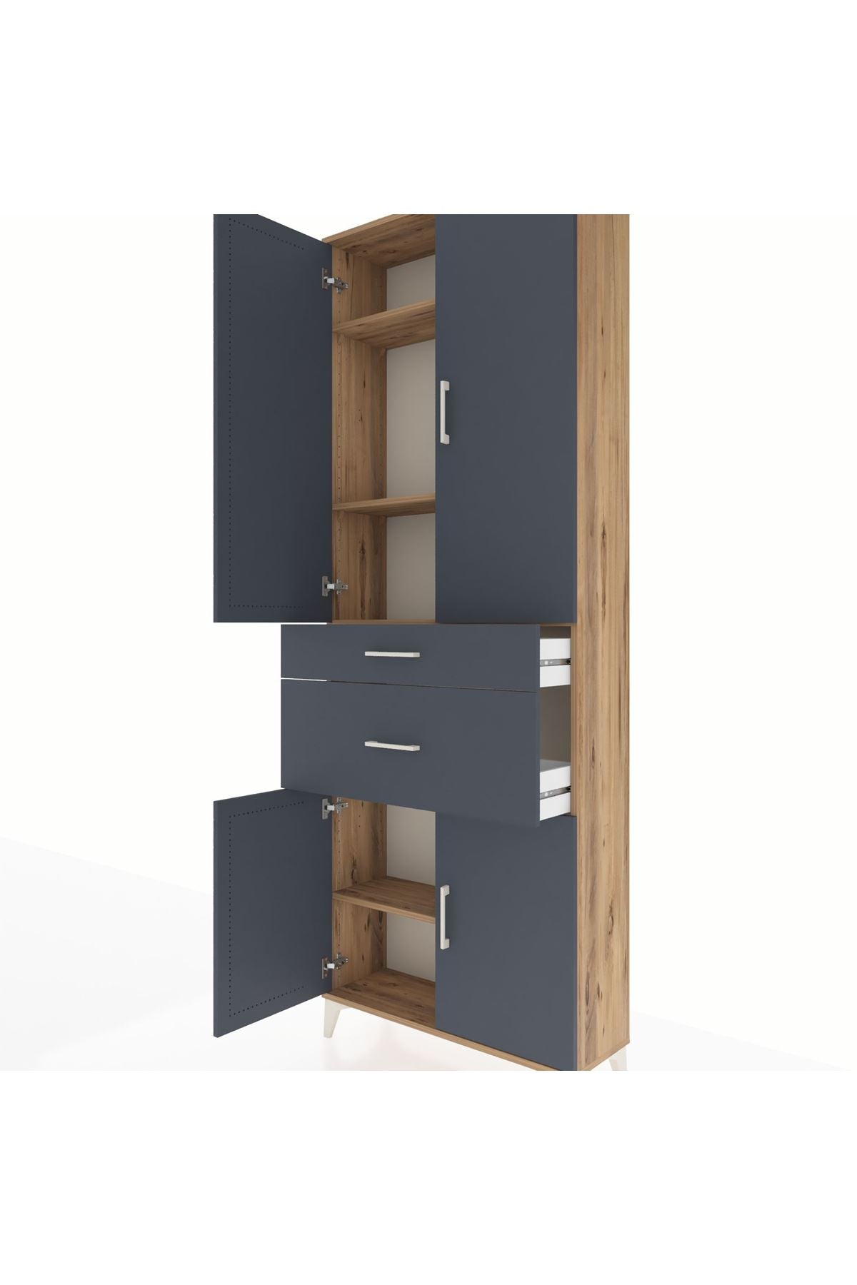 Arges Dolap 4 Raflı 2 Çekmeceli 4 Kapaklı 88x30x243 Çam-Antrasit