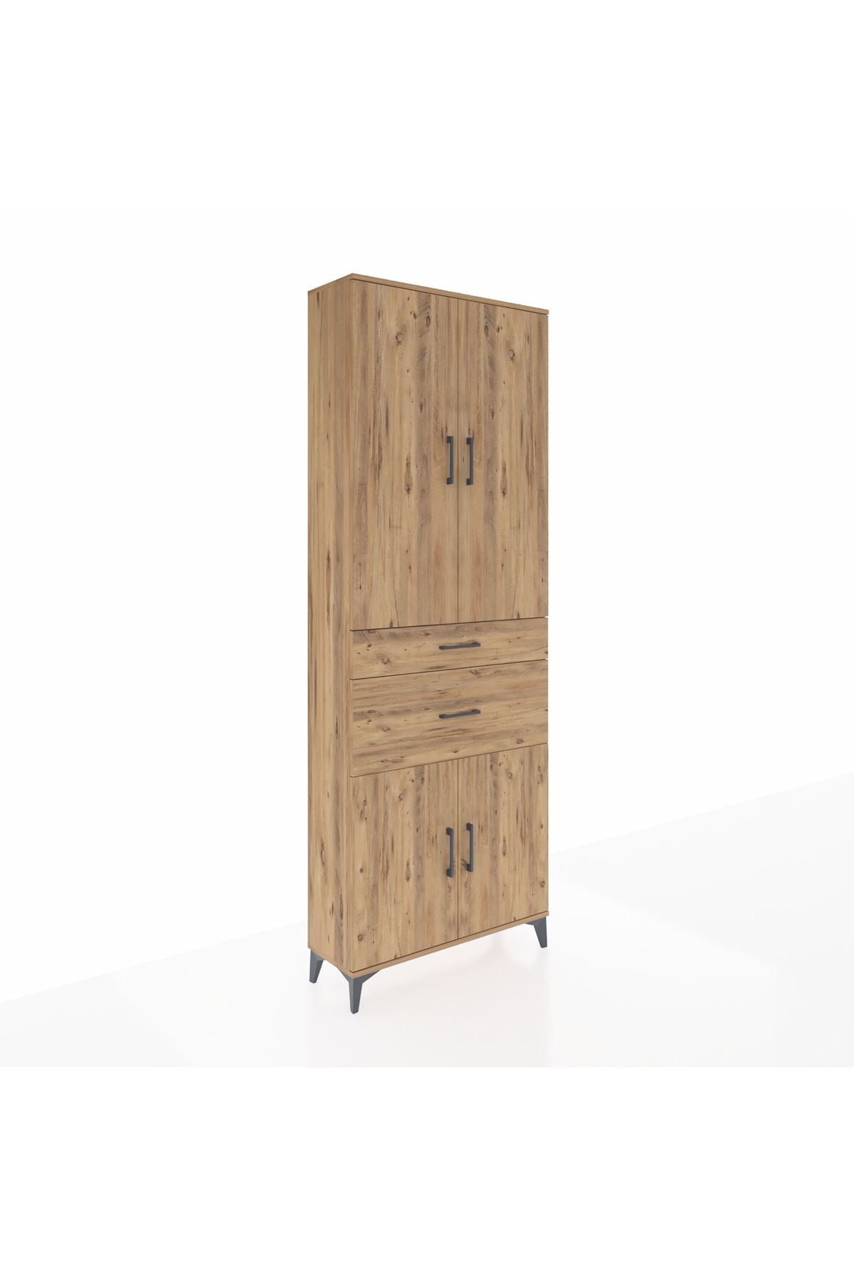 Arges Dolap 4 Raflı 2 Çekmeceli 4 Kapaklı 88x30x243 Çam-Çam