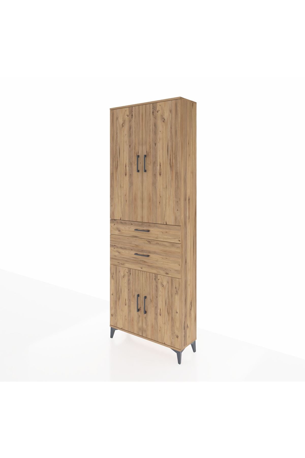 Arges Dolap 4 Raflı 2 Çekmeceli 4 Kapaklı 88x30x243 Çam-Çam