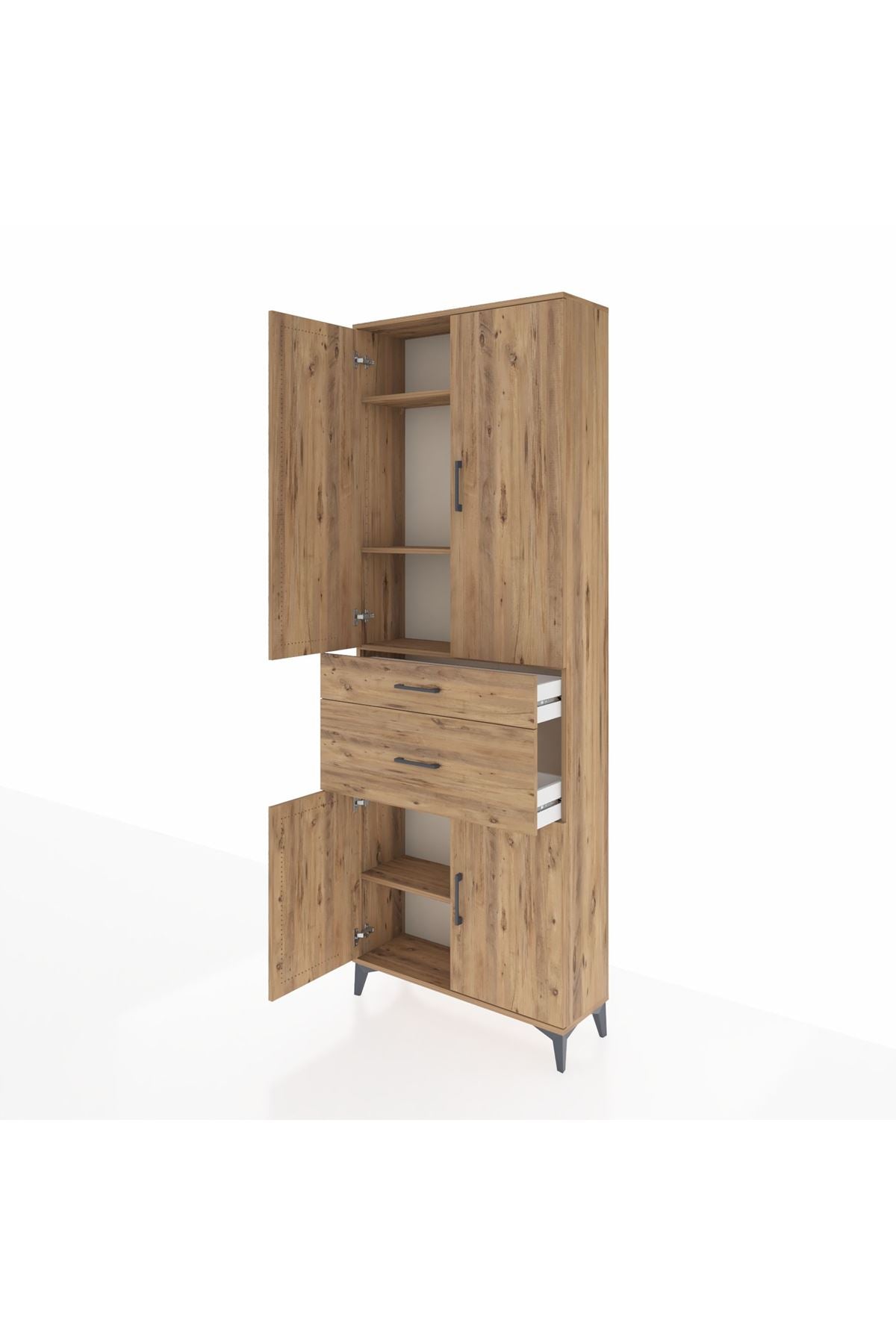 Arges Dolap 4 Raflı 2 Çekmeceli 4 Kapaklı 88x30x243 Çam-Çam