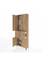 Arges Dolap 4 Raflı 2 Çekmeceli 4 Kapaklı 88x30x243 Çam-Çam