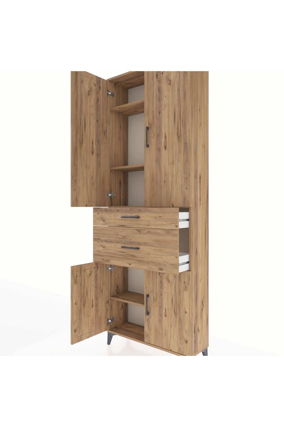 Arges Dolap 4 Raflı 2 Çekmeceli 4 Kapaklı 88x30x243 Çam-Çam