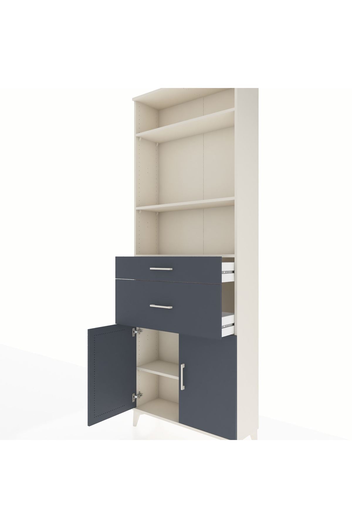 Arges Dolap 4 Raflı 2 Çekmeceli 2 Kapaklı 88x30x243 Aytaşı-Antrasit