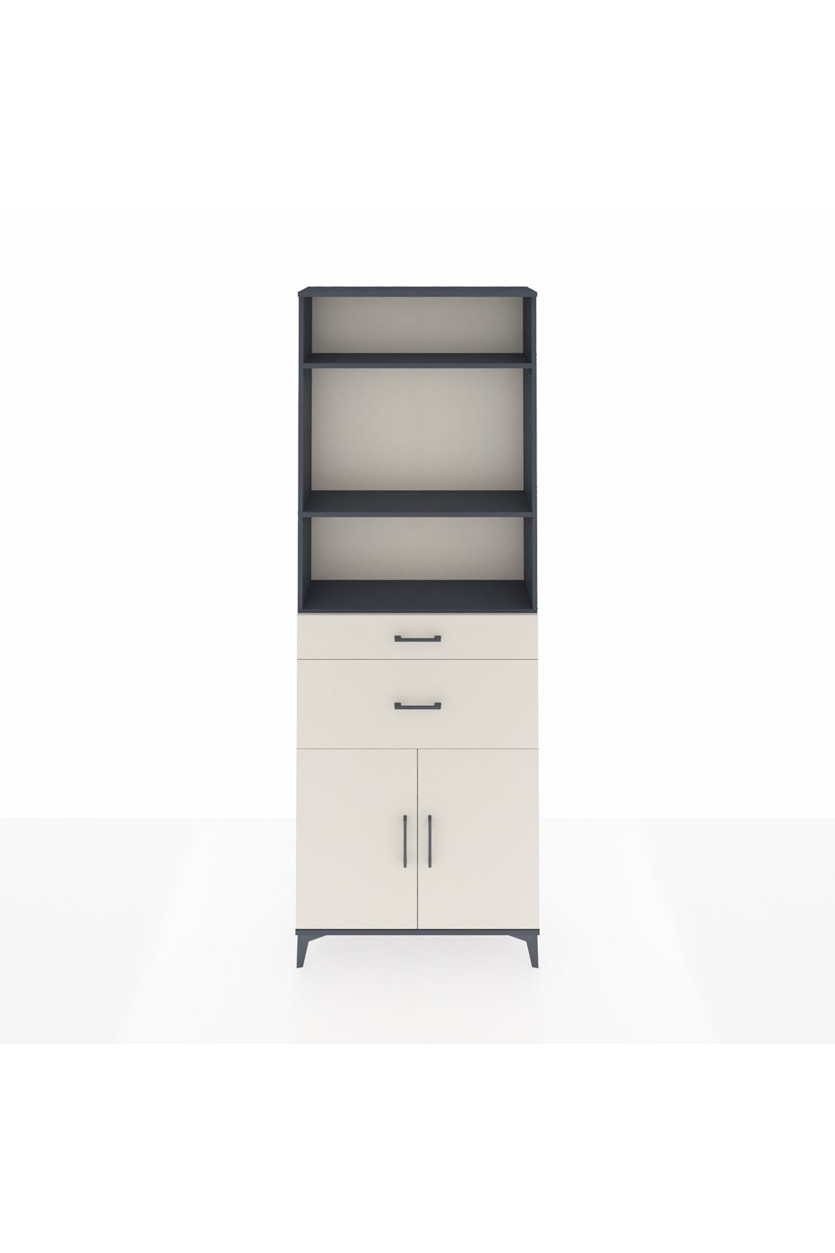 Arges Dolap 4 Raflı 2 Çekmeceli 2 Kapaklı 88x30x243 Antrasit-Aytaşı