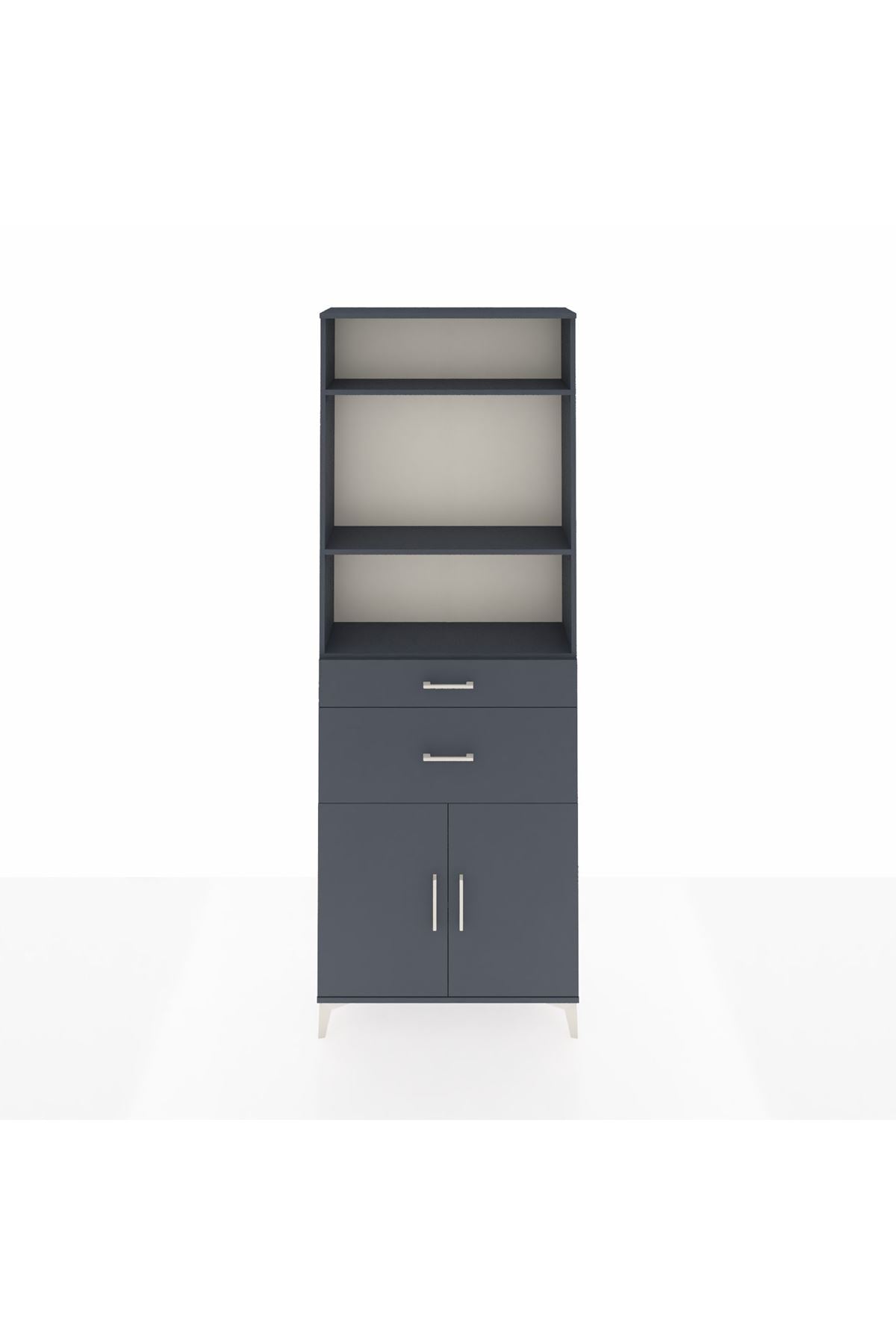 Arges Dolap 4 Raflı 2 Çekmeceli 2 Kapaklı 88x30x243 Antrasit-Antrasit