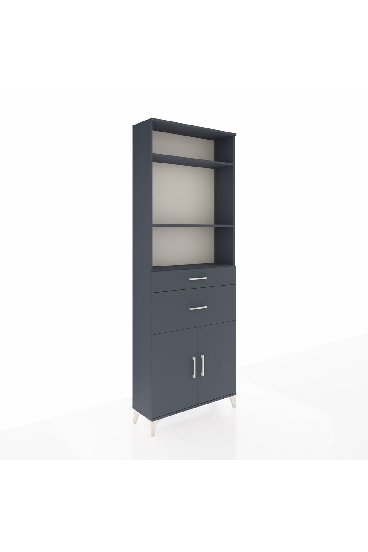 Arges Dolap 4 Raflı 2 Çekmeceli 2 Kapaklı 88x30x243 Antrasit-Antrasit