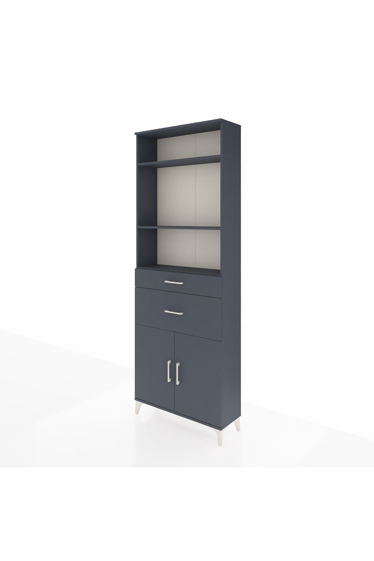 Arges Dolap 4 Raflı 2 Çekmeceli 2 Kapaklı 88x30x243 Antrasit-Antrasit