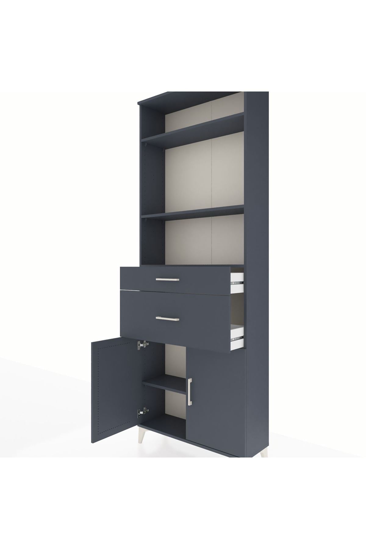 Arges Dolap 4 Raflı 2 Çekmeceli 2 Kapaklı 88x30x243 Antrasit-Antrasit