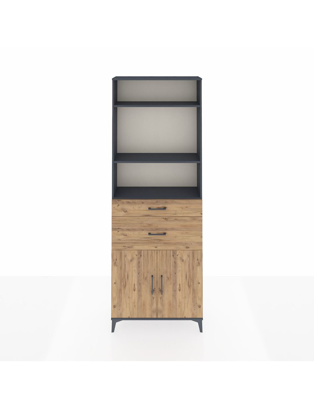 Arges Dolap 4 Raflı 2 Çekmeceli 2 Kapaklı 88x30x243 Antrasit-Çam