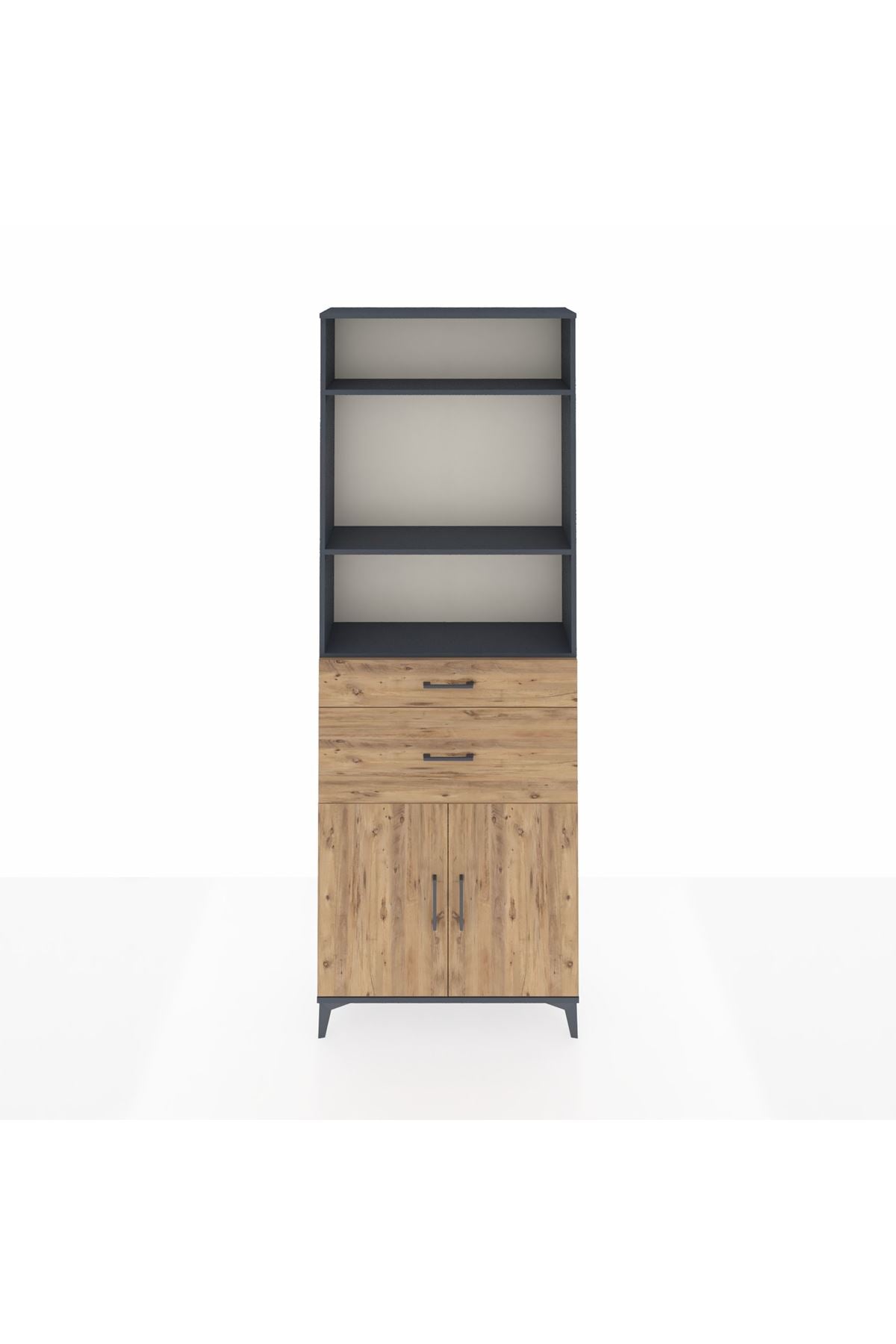 Arges Dolap 4 Raflı 2 Çekmeceli 2 Kapaklı 88x30x243 Antrasit-Çam