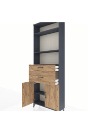 Arges Dolap 4 Raflı 2 Çekmeceli 2 Kapaklı 88x30x243 Antrasit-Çam