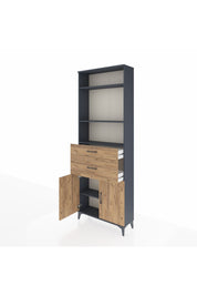 Arges Dolap 4 Raflı 2 Çekmeceli 2 Kapaklı 88x30x243 Antrasit-Çam
