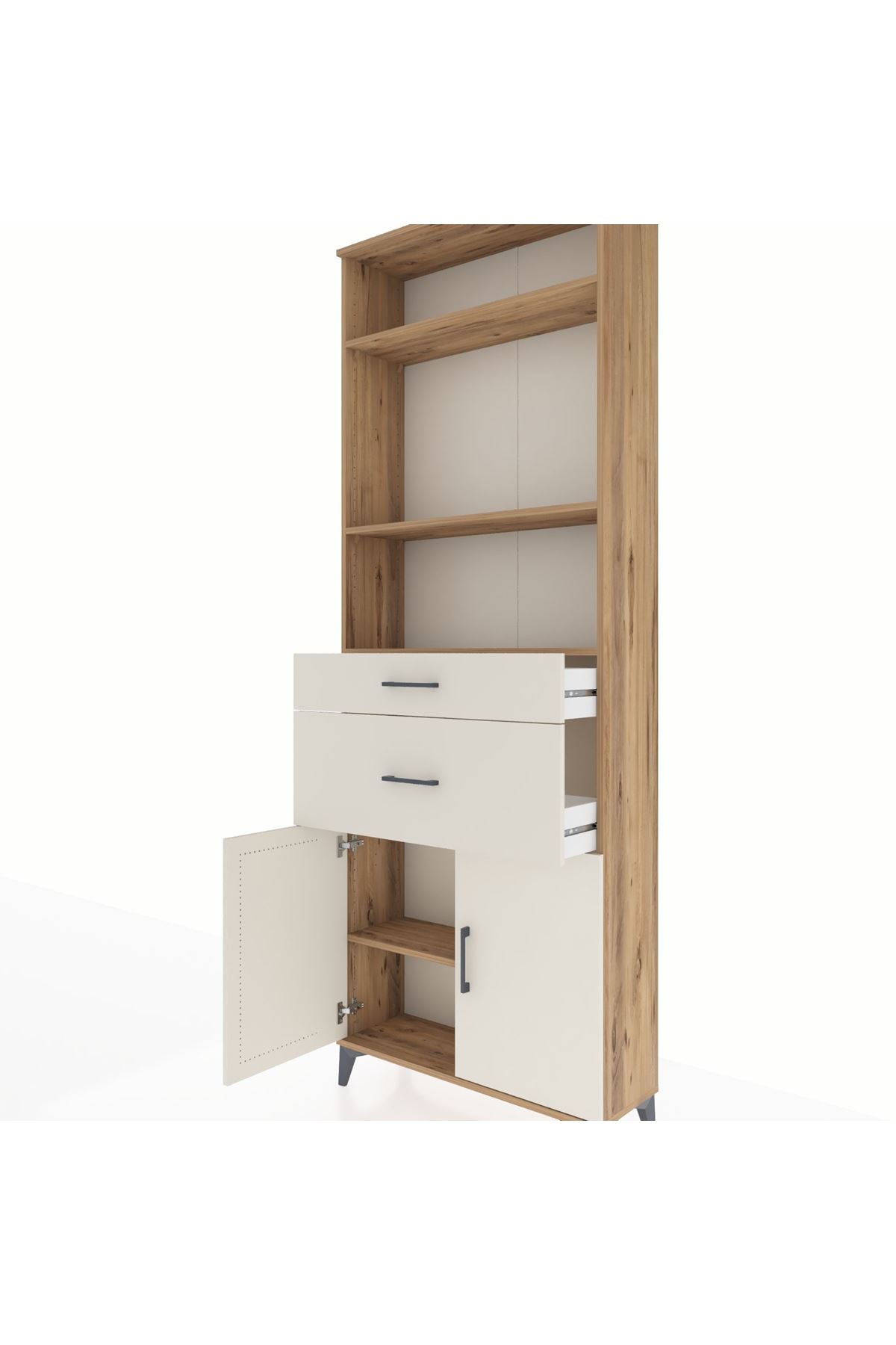 Arges Dolap 4 Raflı 2 Çekmeceli 2 Kapaklı 88x30x243 Çam-Aytaşı