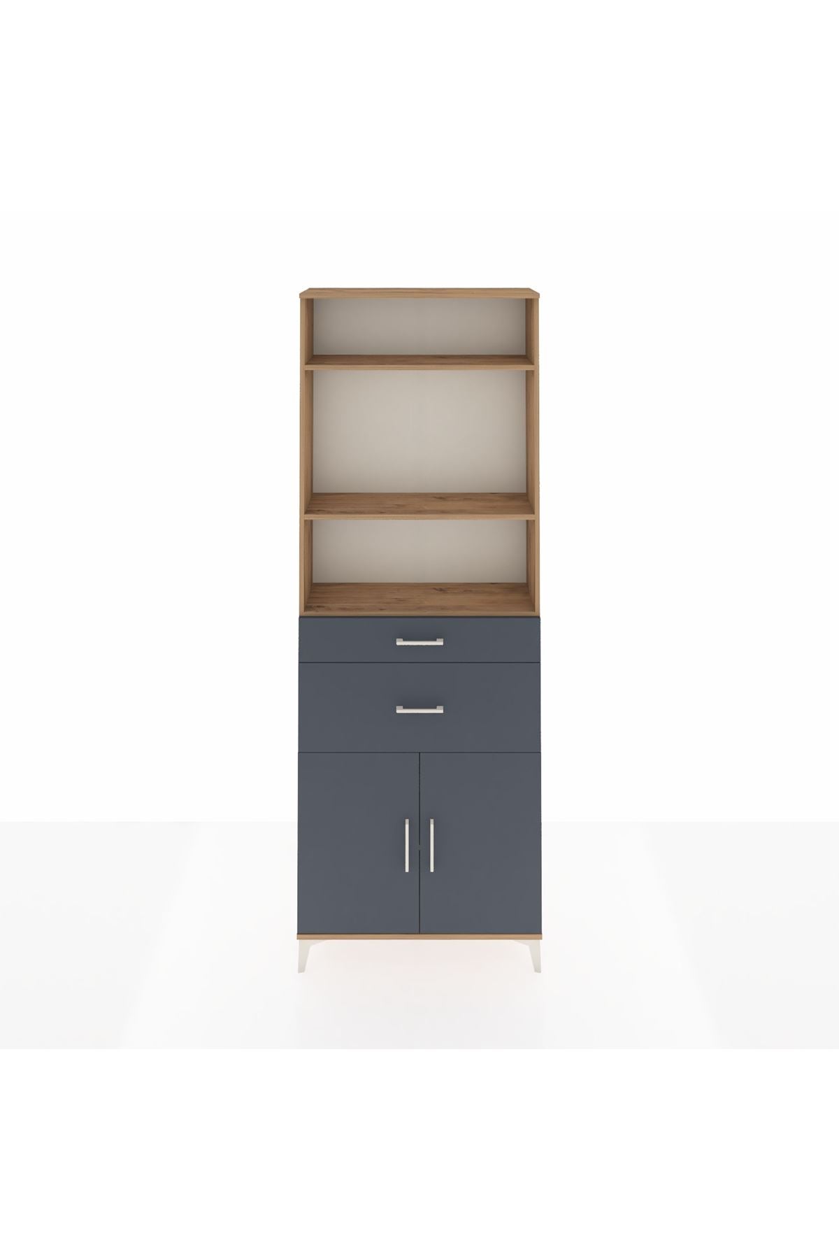 Arges Dolap 4 Raflı 2 Çekmeceli 2 Kapaklı 88x30x243 Çam-Antrasit