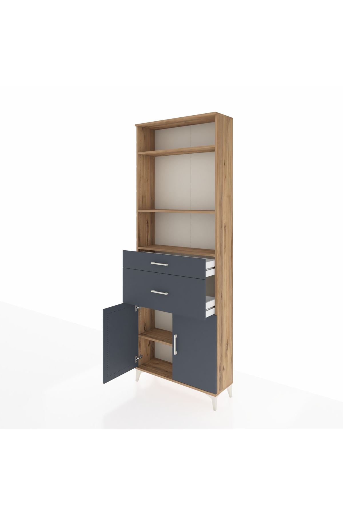 Arges Dolap 4 Raflı 2 Çekmeceli 2 Kapaklı 88x30x243 Çam-Antrasit