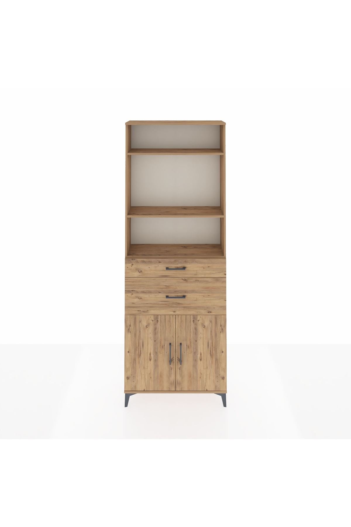 Arges Dolap 4 Raflı 2 Çekmeceli 2 Kapaklı 88x30x243 Çam-Çam