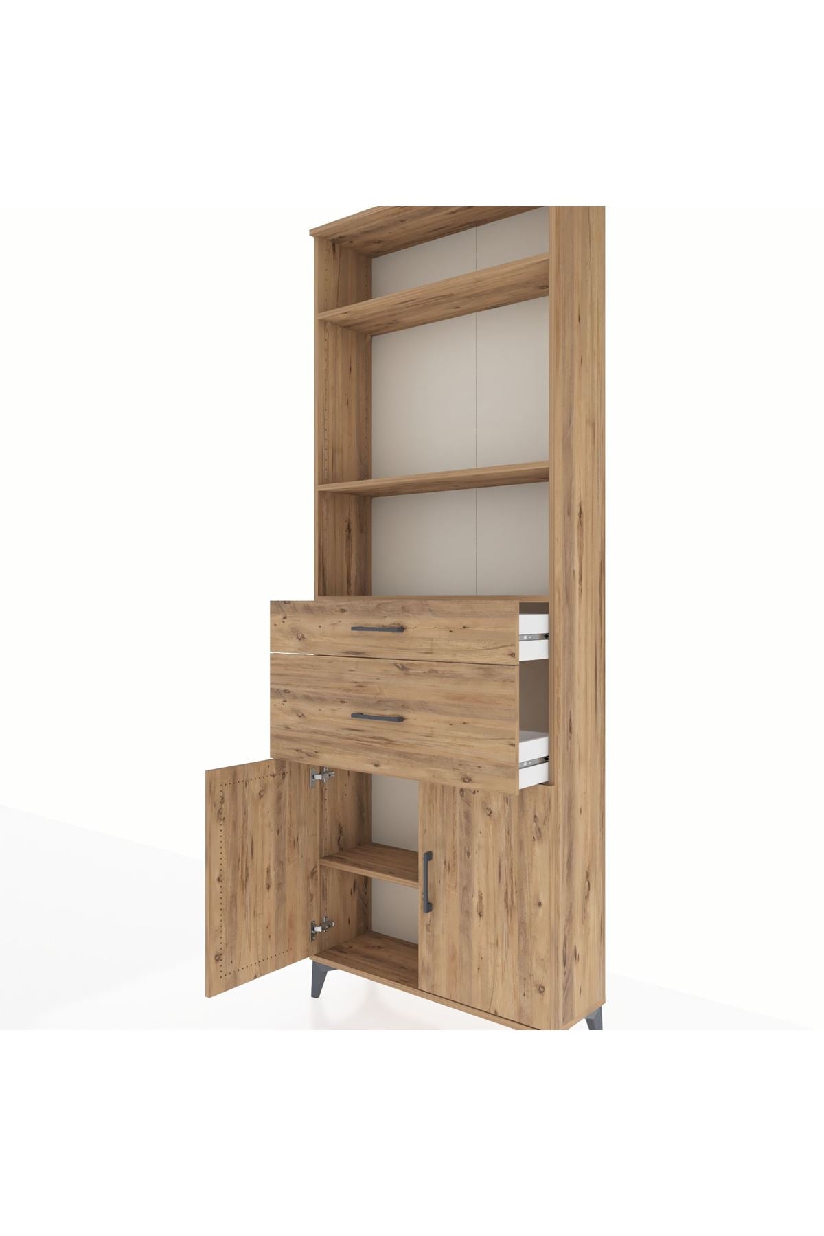 Arges Dolap 4 Raflı 2 Çekmeceli 2 Kapaklı 88x30x243 Çam-Çam