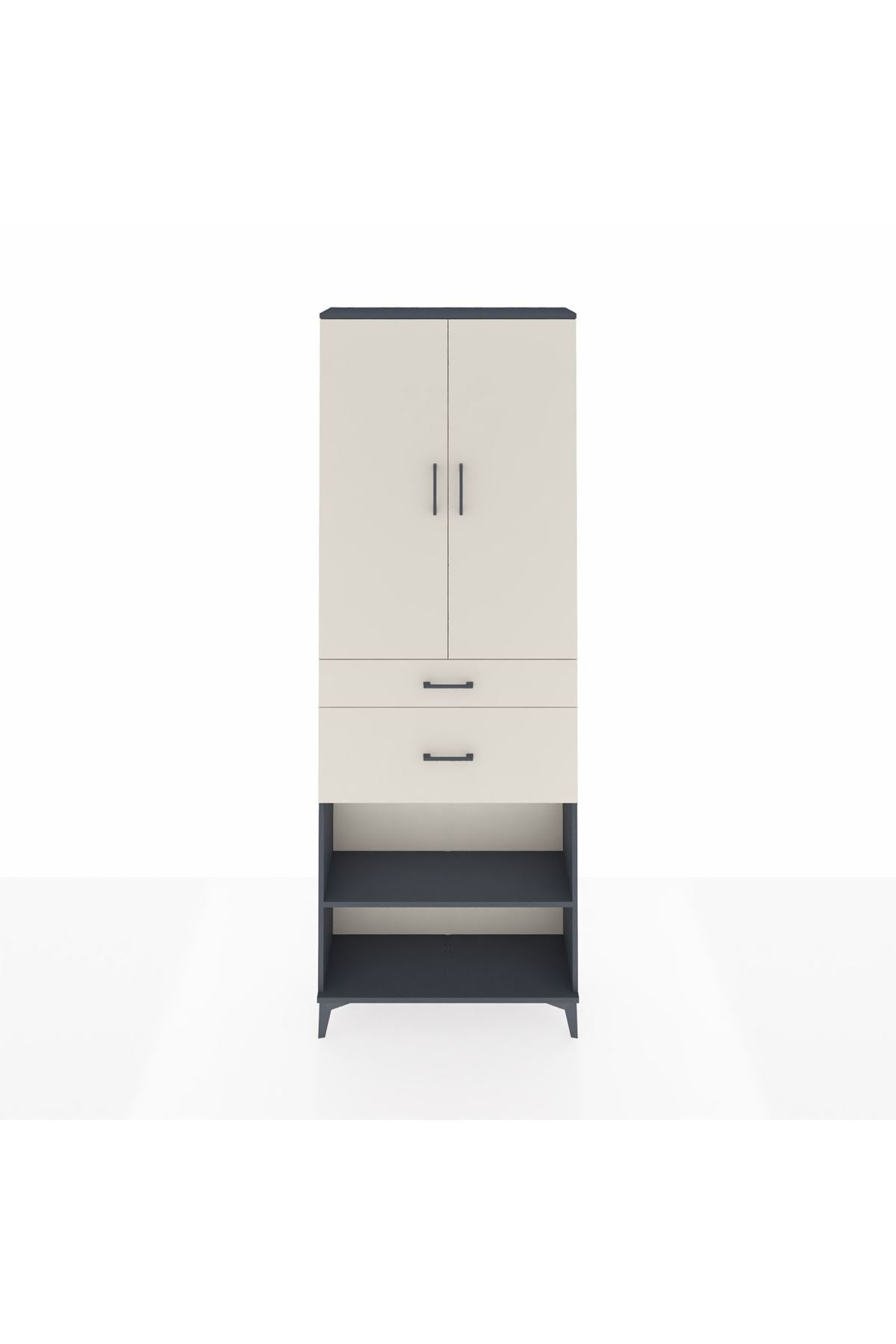 Arges Dolap 4 Raflı 2 Çekmeceli 2 Kapaklı 88x30x243 Antrasit-Aytaşı