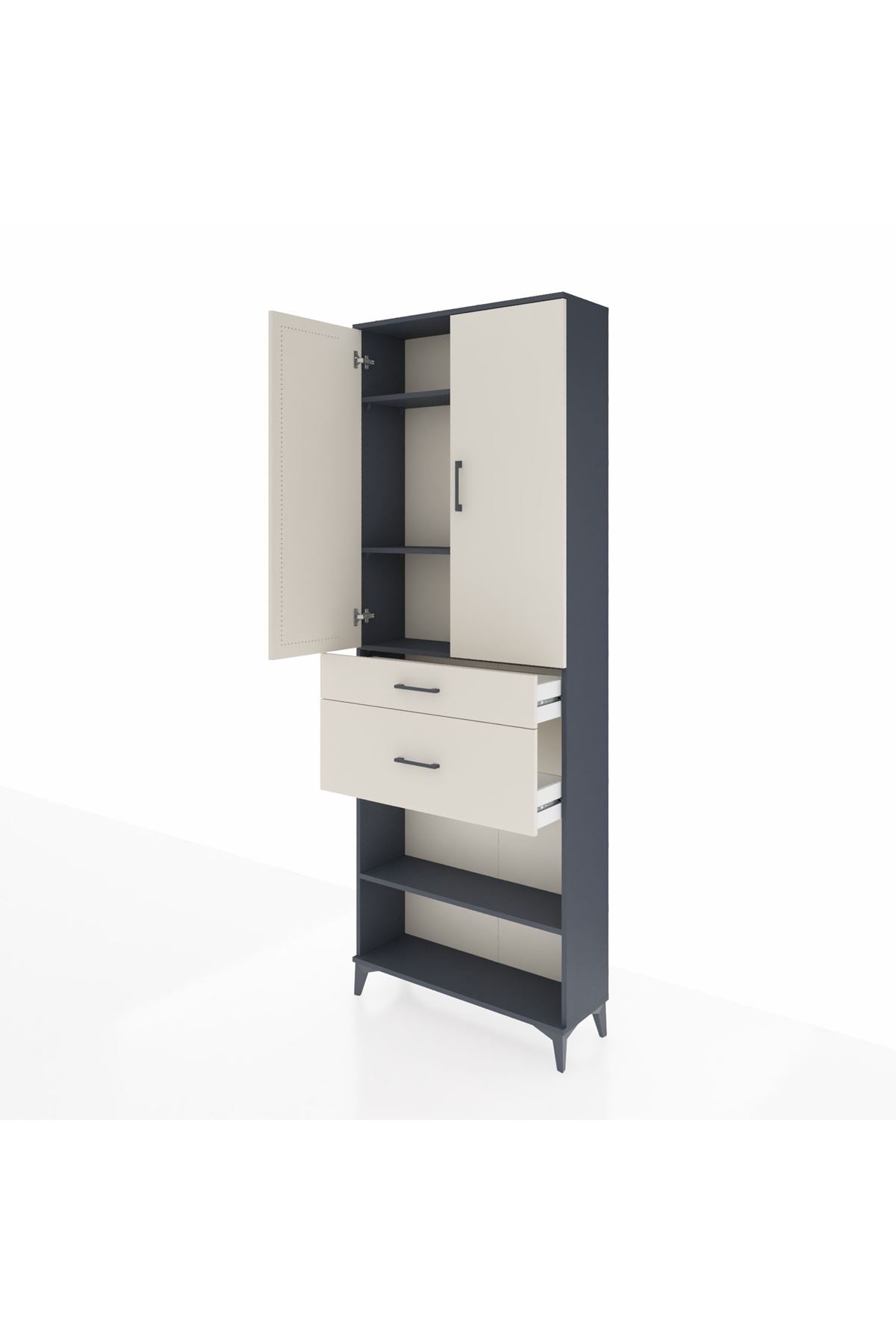 Arges Dolap 4 Raflı 2 Çekmeceli 2 Kapaklı 88x30x243 Antrasit-Aytaşı