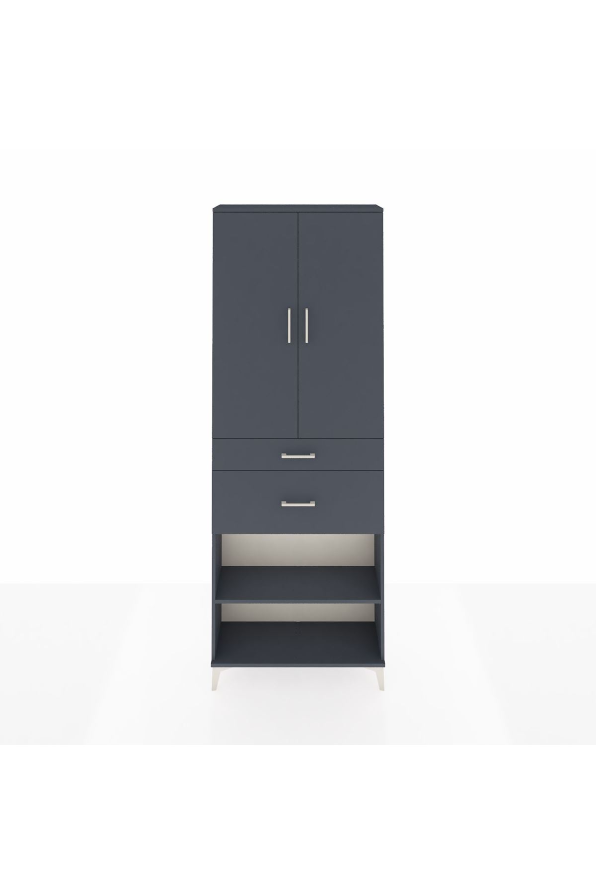 Arges Dolap 4 Raflı 2 Çekmeceli 2 Kapaklı 88x30x243 Antrasit-Antrasit