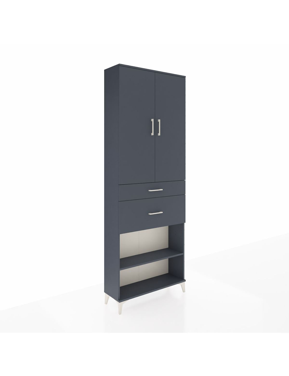 Arges Dolap 4 Raflı 2 Çekmeceli 2 Kapaklı 88x30x243 Antrasit-Antrasit