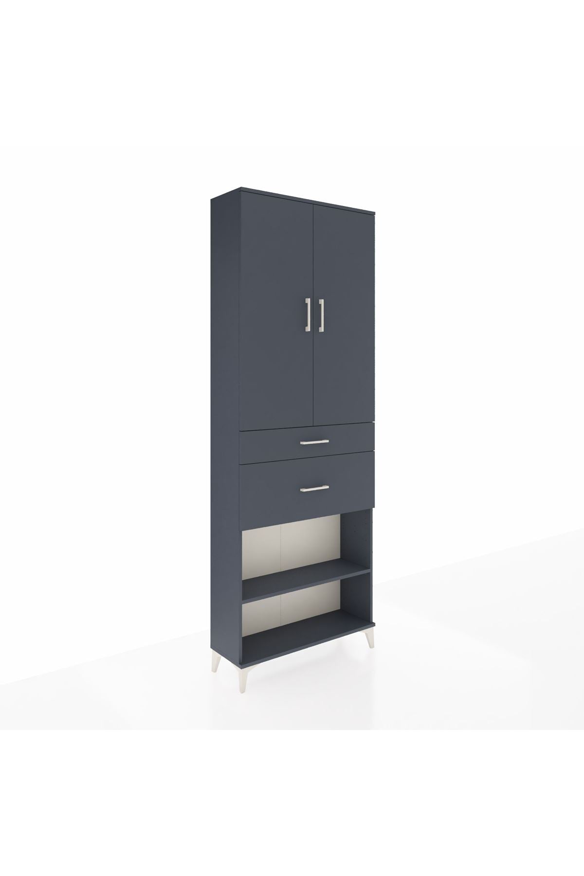 Arges Dolap 4 Raflı 2 Çekmeceli 2 Kapaklı 88x30x243 Antrasit-Antrasit