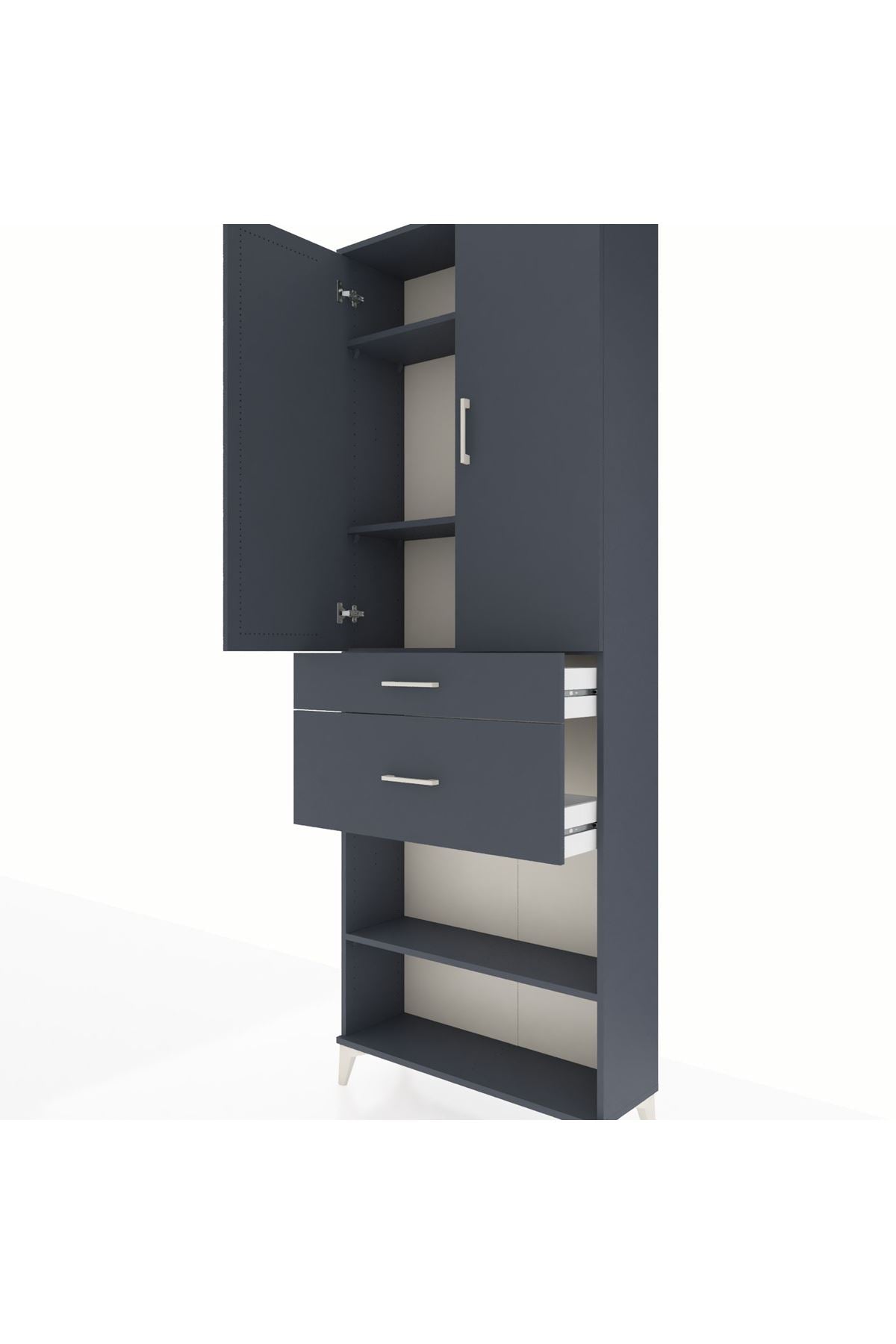 Arges Dolap 4 Raflı 2 Çekmeceli 2 Kapaklı 88x30x243 Antrasit-Antrasit