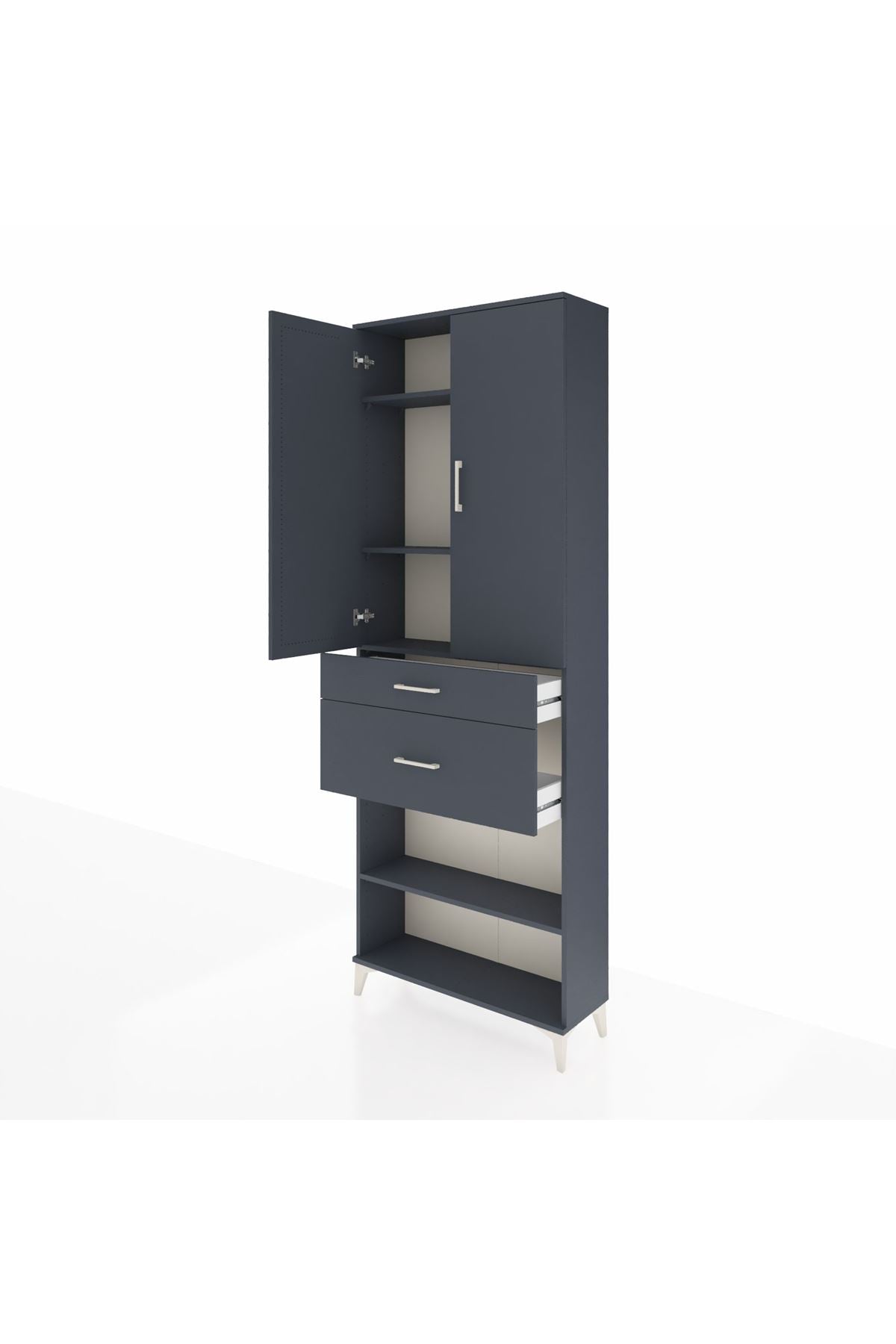 Arges Dolap 4 Raflı 2 Çekmeceli 2 Kapaklı 88x30x243 Antrasit-Antrasit