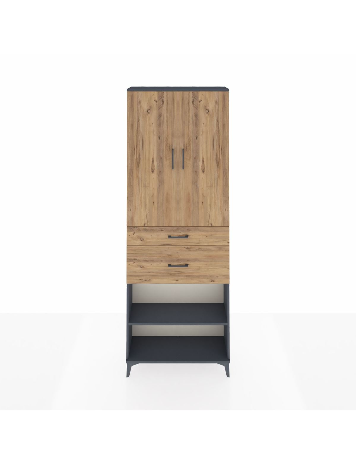 Arges Dolap 4 Raflı 2 Çekmeceli 2 Kapaklı 88x30x243 Antrasit-Çam