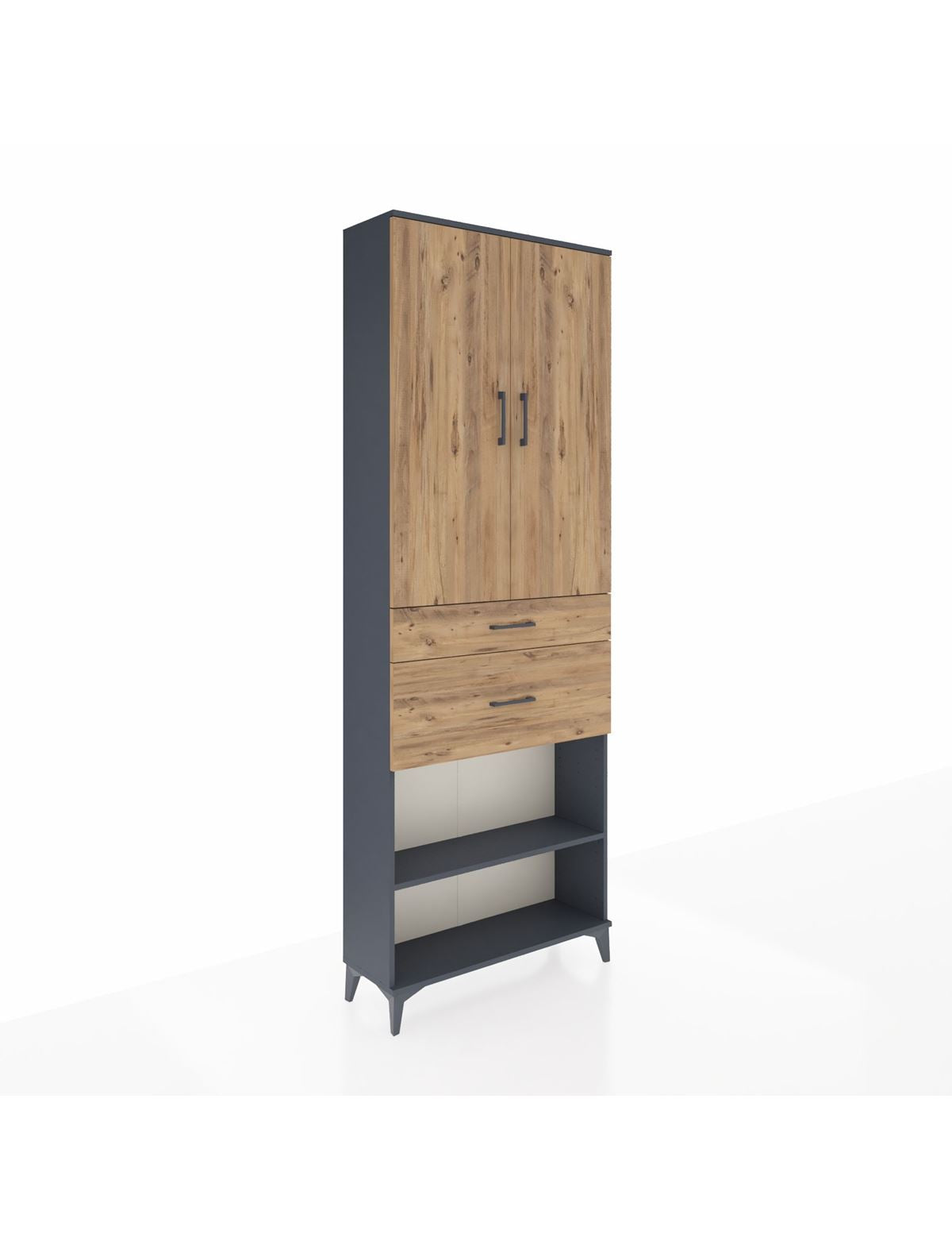 Arges Dolap 4 Raflı 2 Çekmeceli 2 Kapaklı 88x30x243 Antrasit-Çam