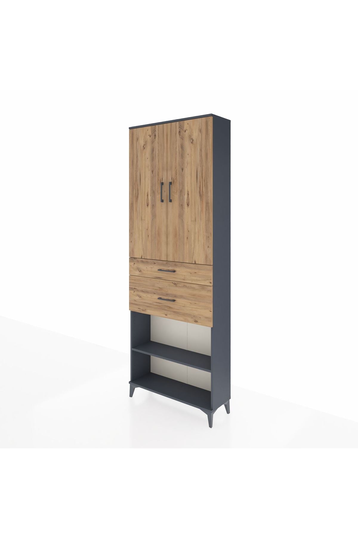 Arges Dolap 4 Raflı 2 Çekmeceli 2 Kapaklı 88x30x243 Antrasit-Çam