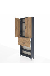 Arges Dolap 4 Raflı 2 Çekmeceli 2 Kapaklı 88x30x243 Antrasit-Çam