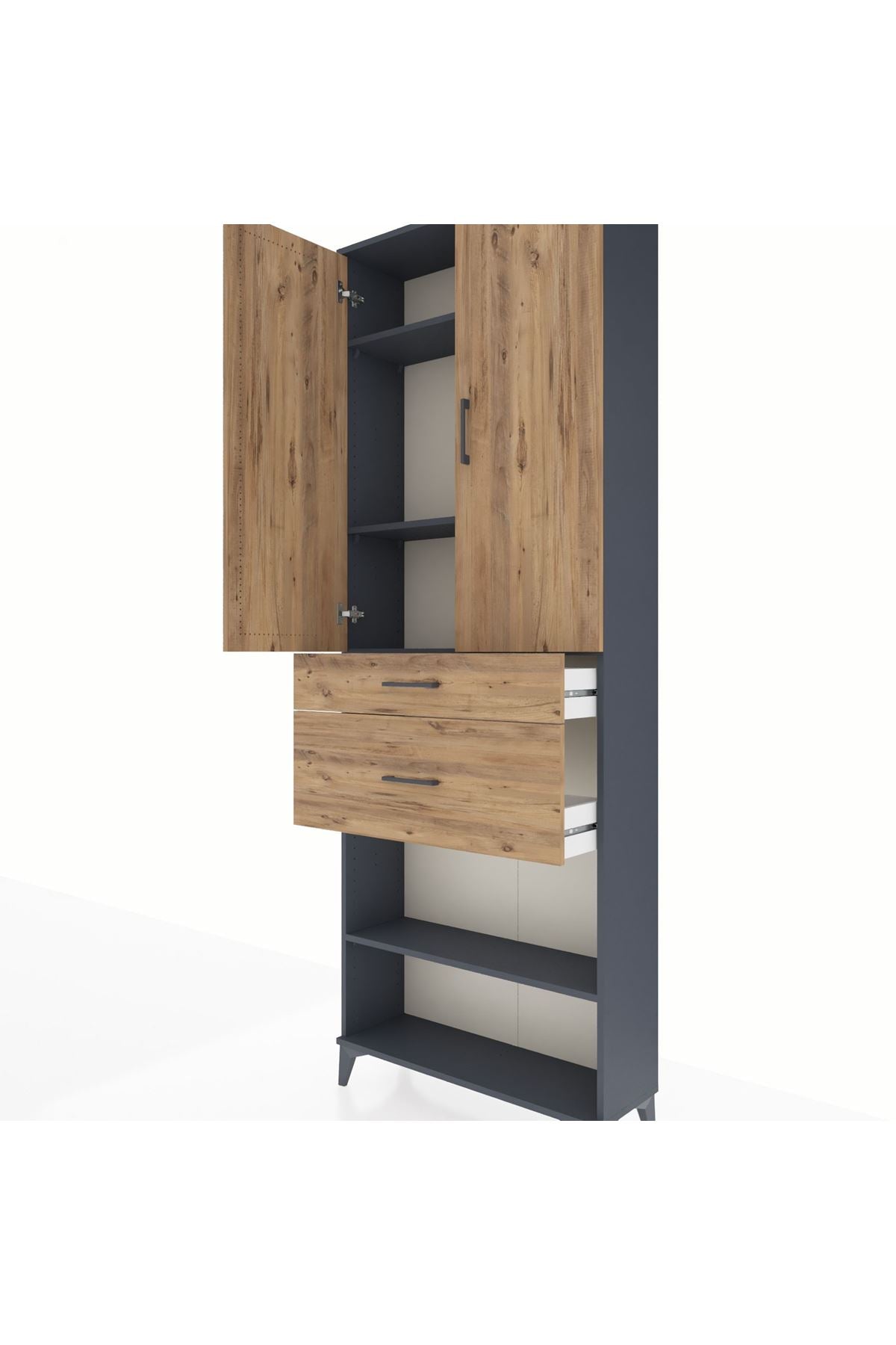 Arges Dolap 4 Raflı 2 Çekmeceli 2 Kapaklı 88x30x243 Antrasit-Çam