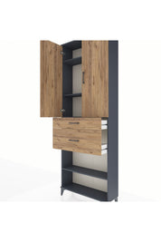 Arges Dolap 4 Raflı 2 Çekmeceli 2 Kapaklı 88x30x243 Antrasit-Çam