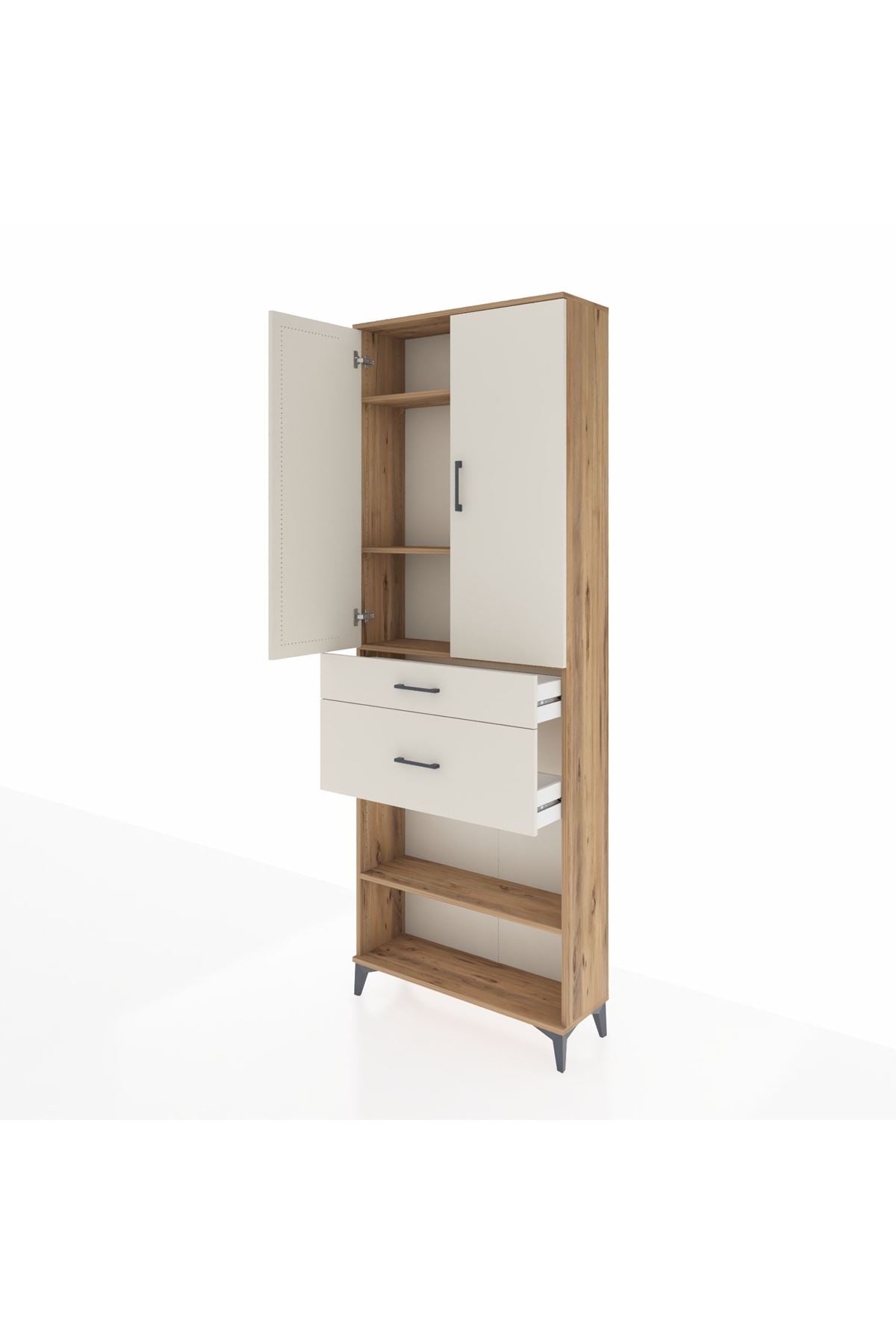 Arges Dolap 4 Raflı 2 Çekmeceli 2 Kapaklı 88x30x243 Çam-Aytaşı