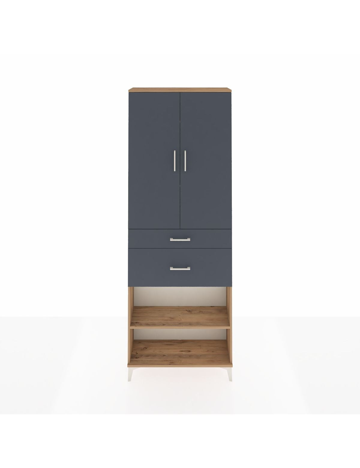 Arges Dolap 4 Raflı 2 Çekmeceli 2 Kapaklı 88x30x243 Çam-Antrasit