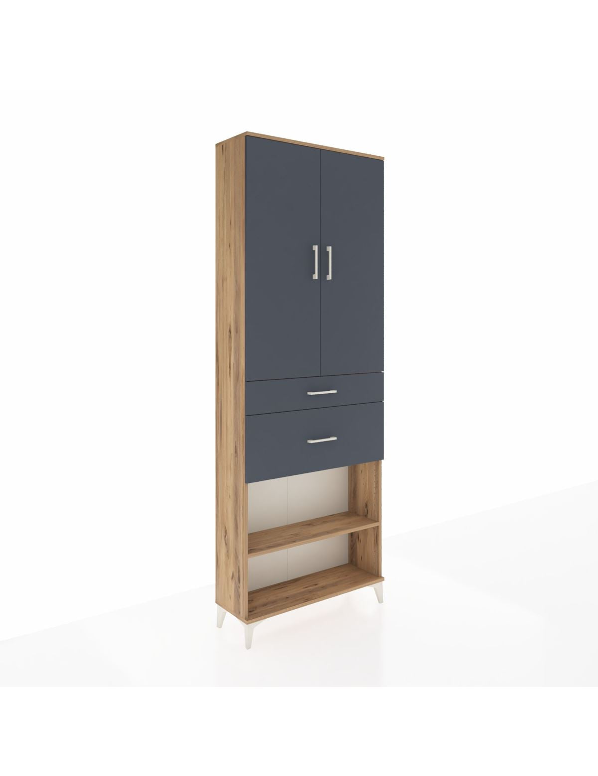 Arges Dolap 4 Raflı 2 Çekmeceli 2 Kapaklı 88x30x243 Çam-Antrasit