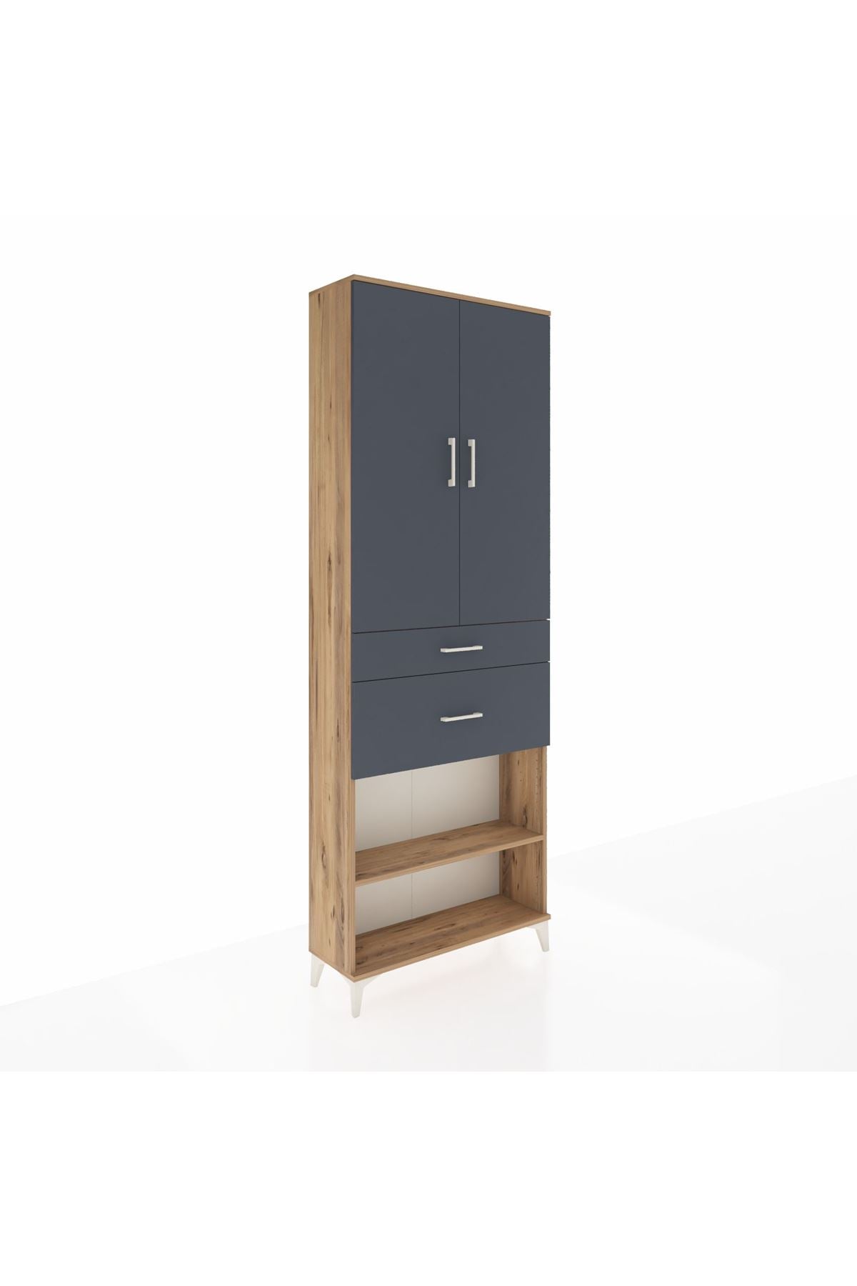 Arges Dolap 4 Raflı 2 Çekmeceli 2 Kapaklı 88x30x243 Çam-Antrasit