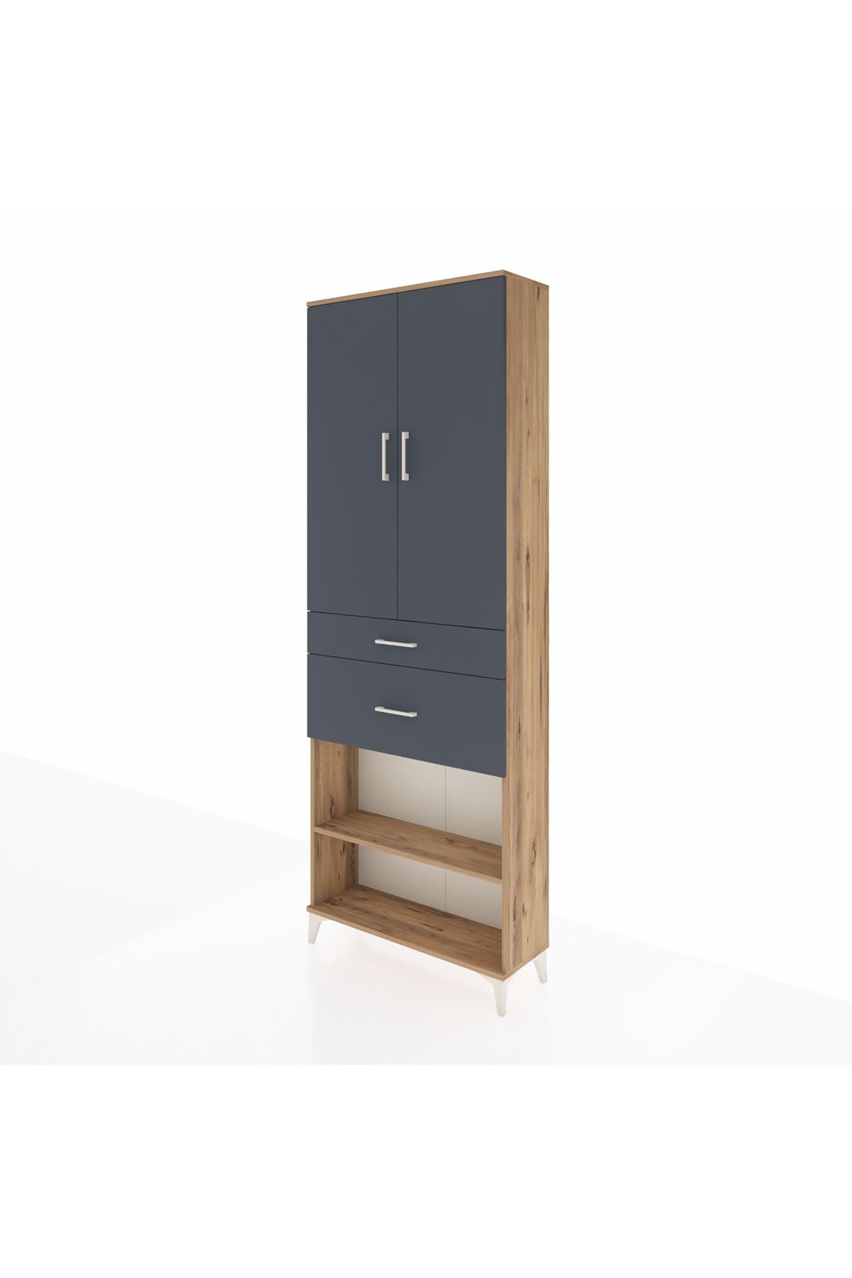 Arges Dolap 4 Raflı 2 Çekmeceli 2 Kapaklı 88x30x243 Çam-Antrasit