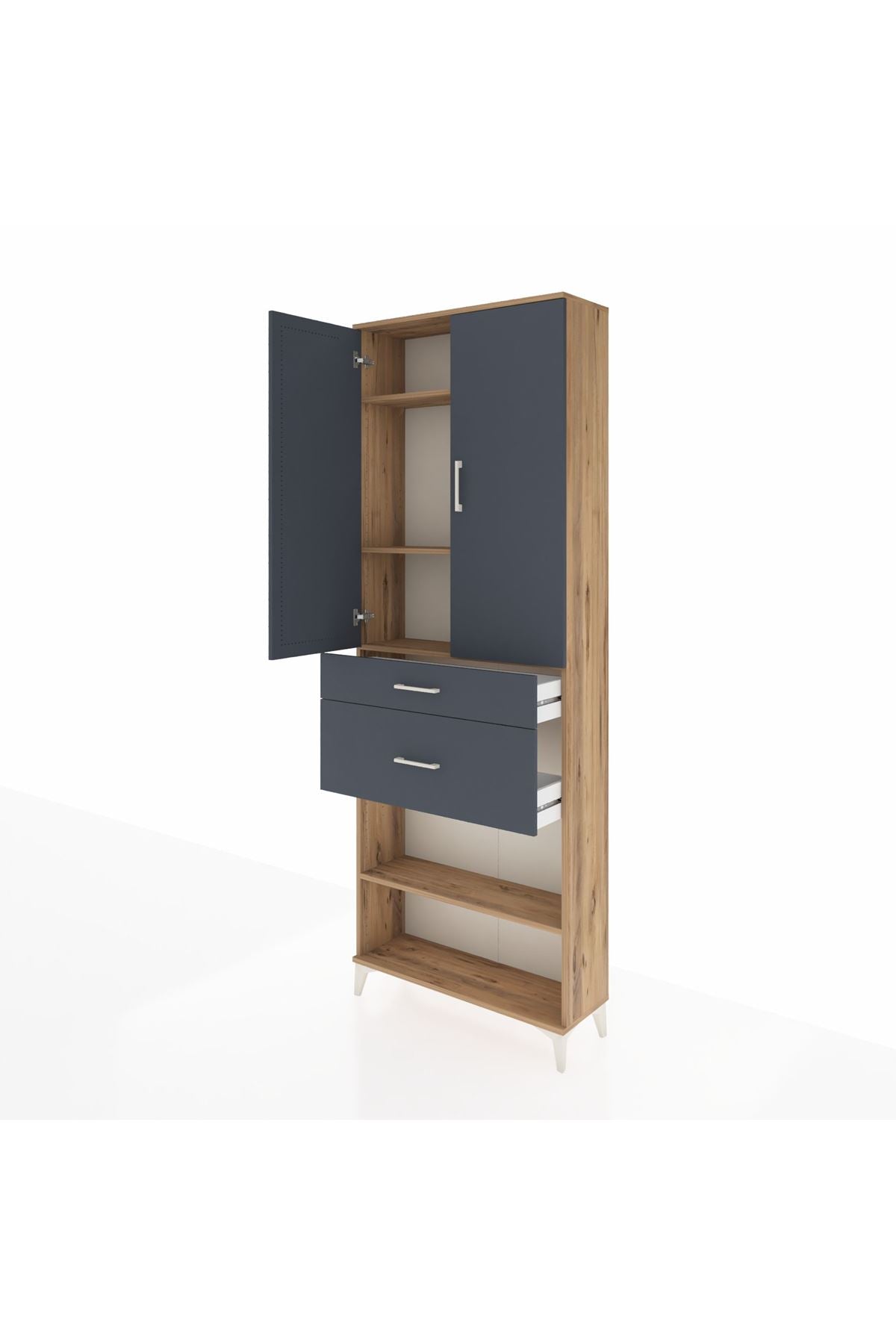 Arges Dolap 4 Raflı 2 Çekmeceli 2 Kapaklı 88x30x243 Çam-Antrasit