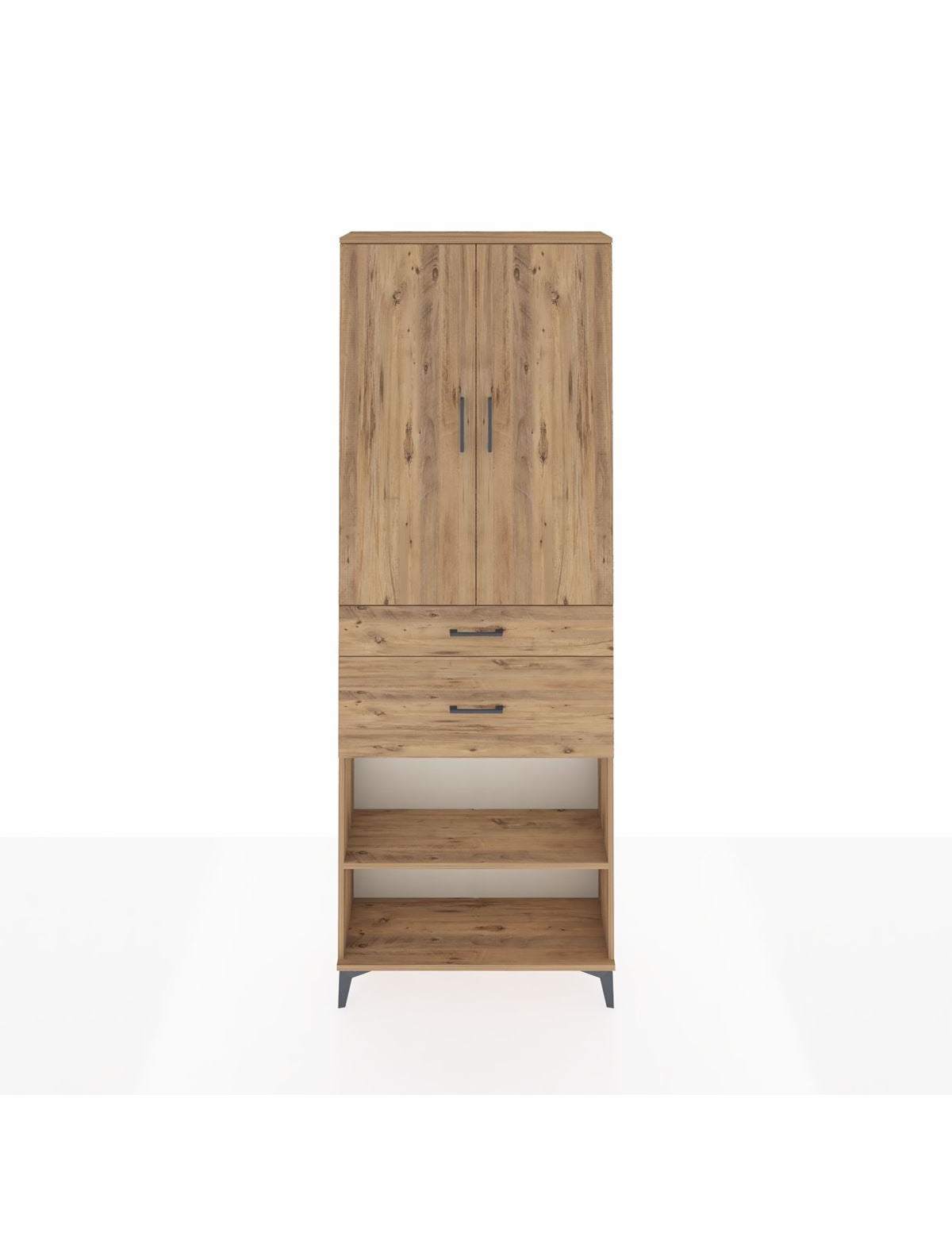 Arges Dolap 4 Raflı 2 Çekmeceli 2 Kapaklı 88x30x243 Çam-Çam