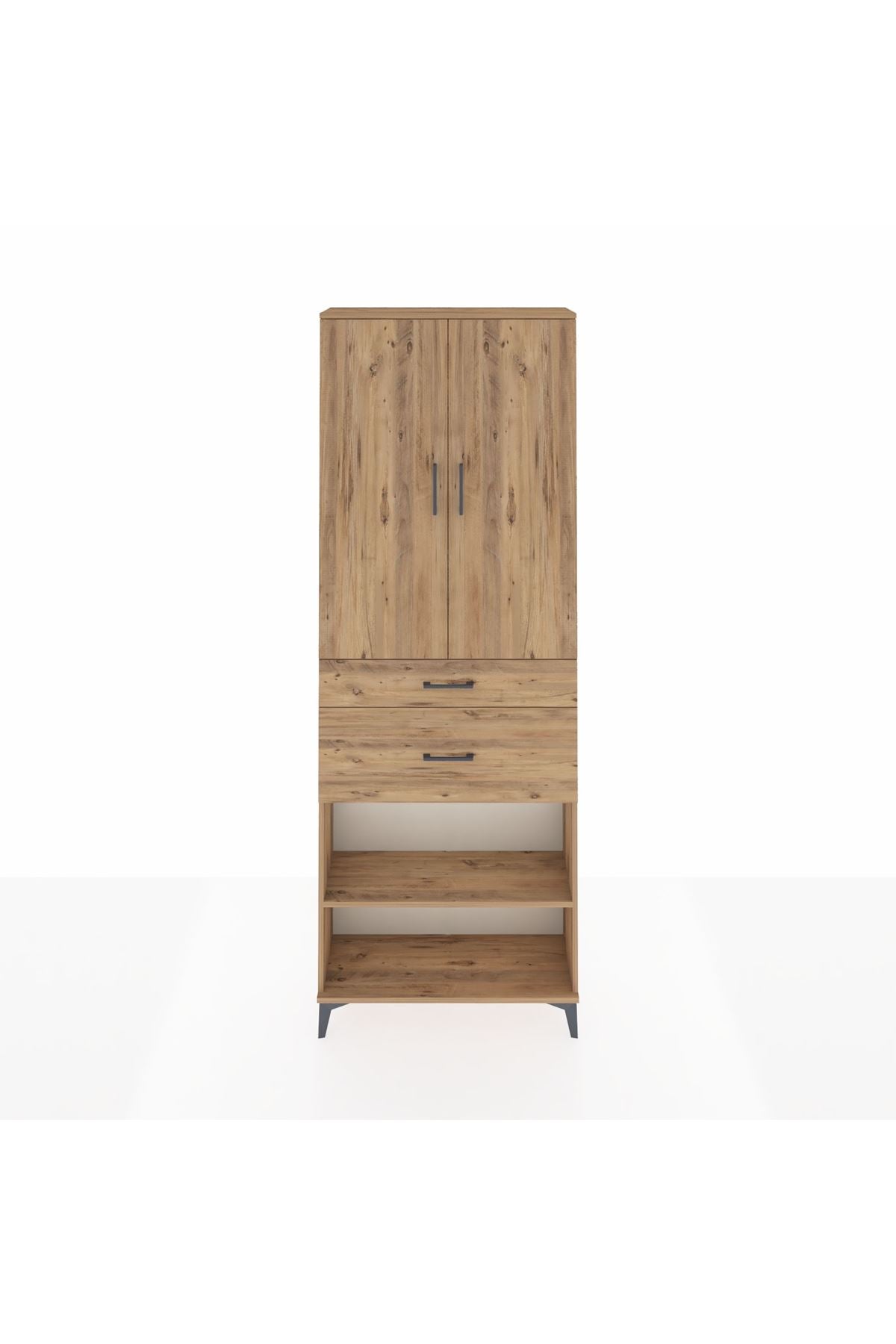 Arges Dolap 4 Raflı 2 Çekmeceli 2 Kapaklı 88x30x243 Çam-Çam