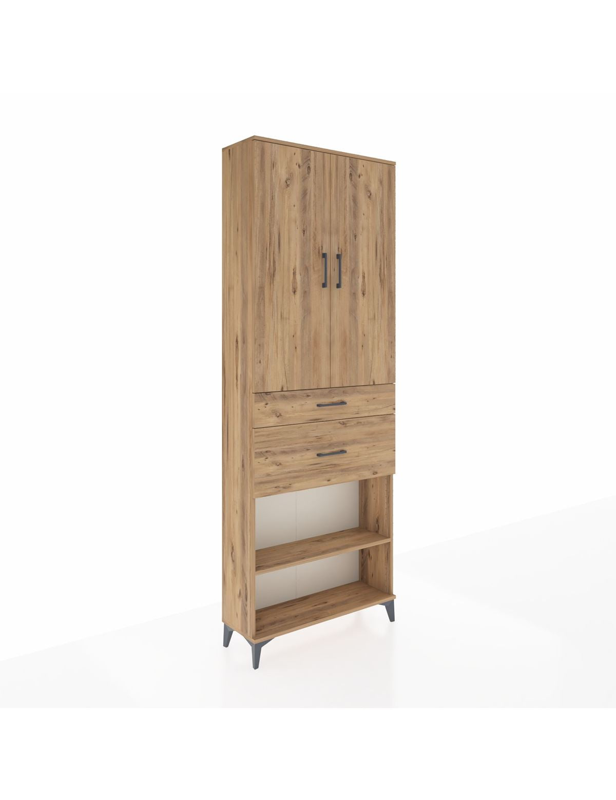 Arges Dolap 4 Raflı 2 Çekmeceli 2 Kapaklı 88x30x243 Çam-Çam