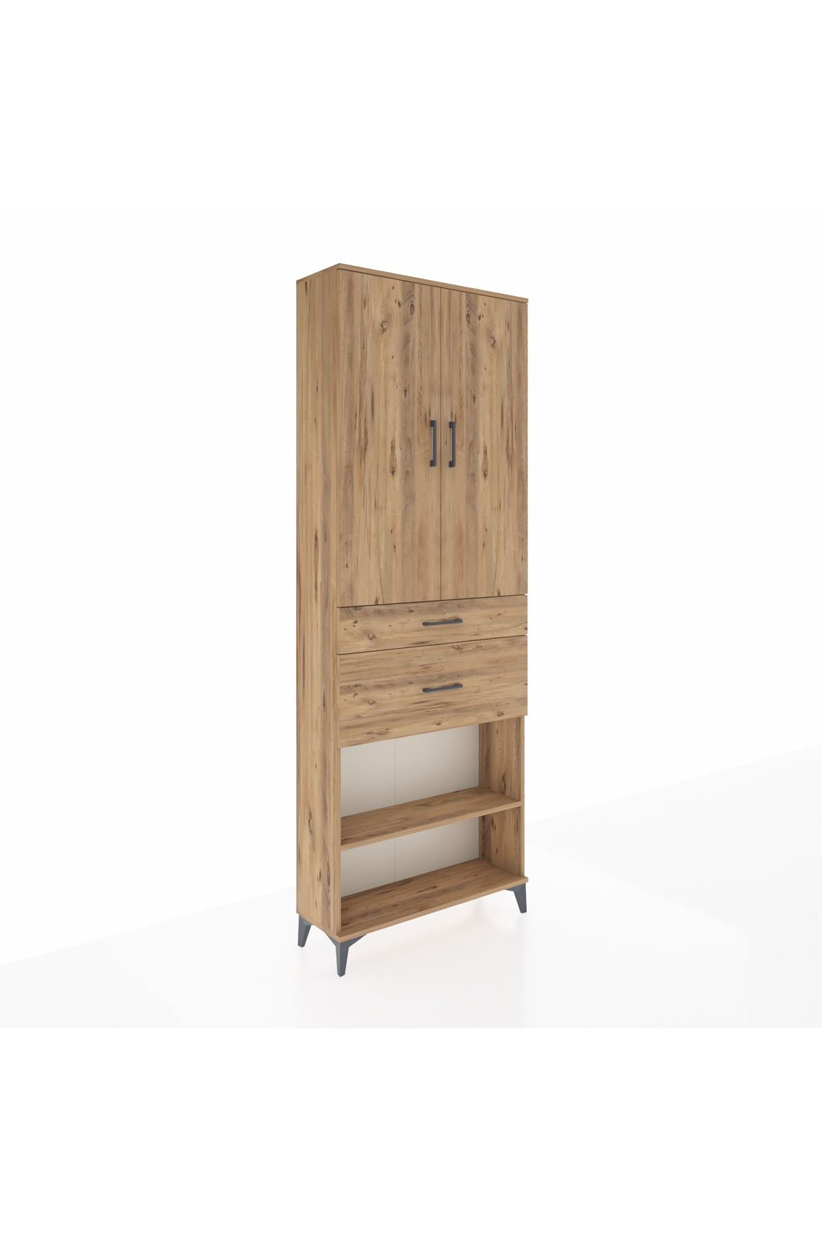 Arges Dolap 4 Raflı 2 Çekmeceli 2 Kapaklı 88x30x243 Çam-Çam