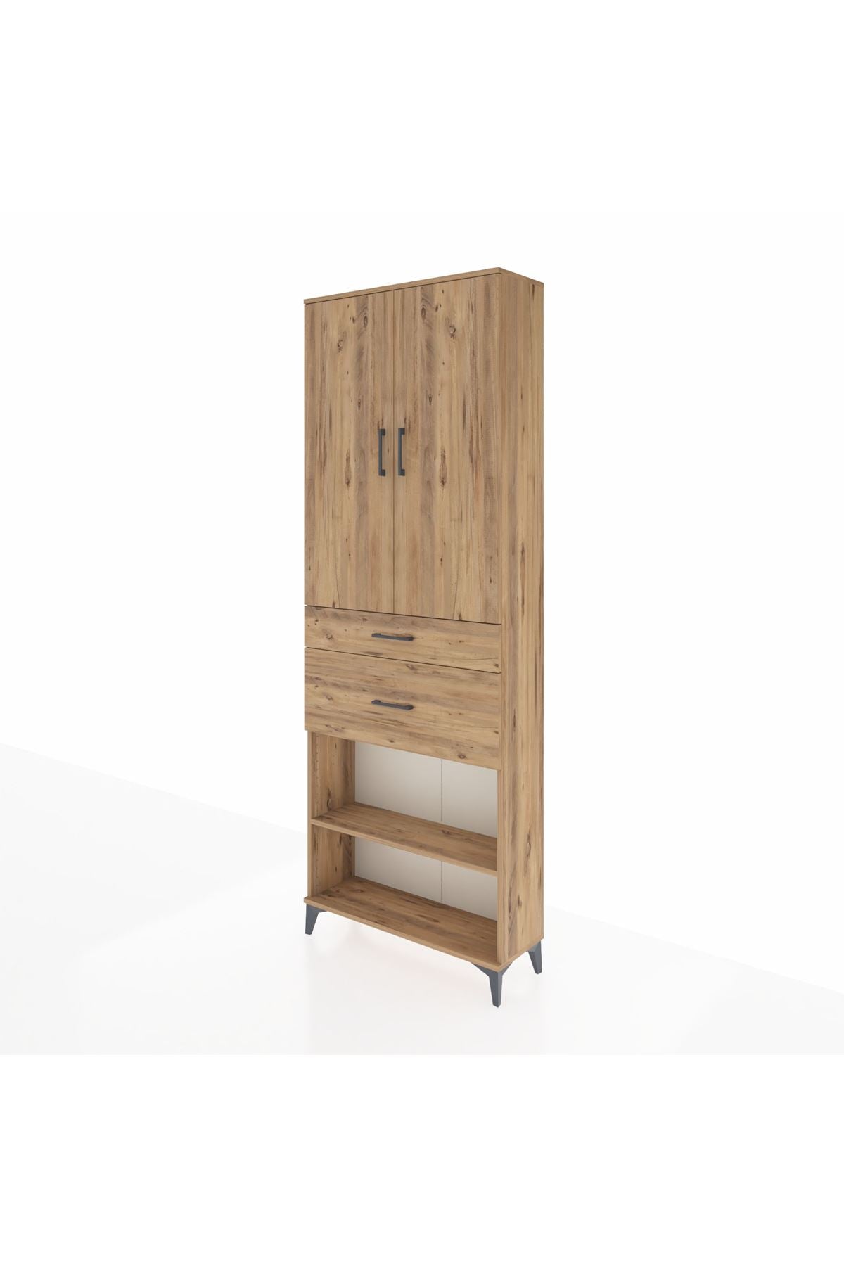 Arges Dolap 4 Raflı 2 Çekmeceli 2 Kapaklı 88x30x243 Çam-Çam